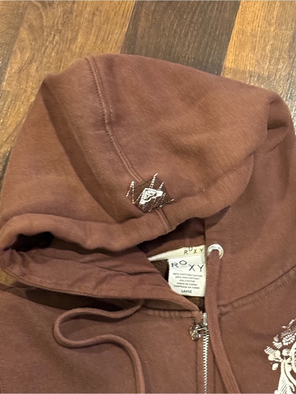 Y2K Roxy Brown Floral Zip-Up Hoodie Jacket (size large) - Picture 6 of 6